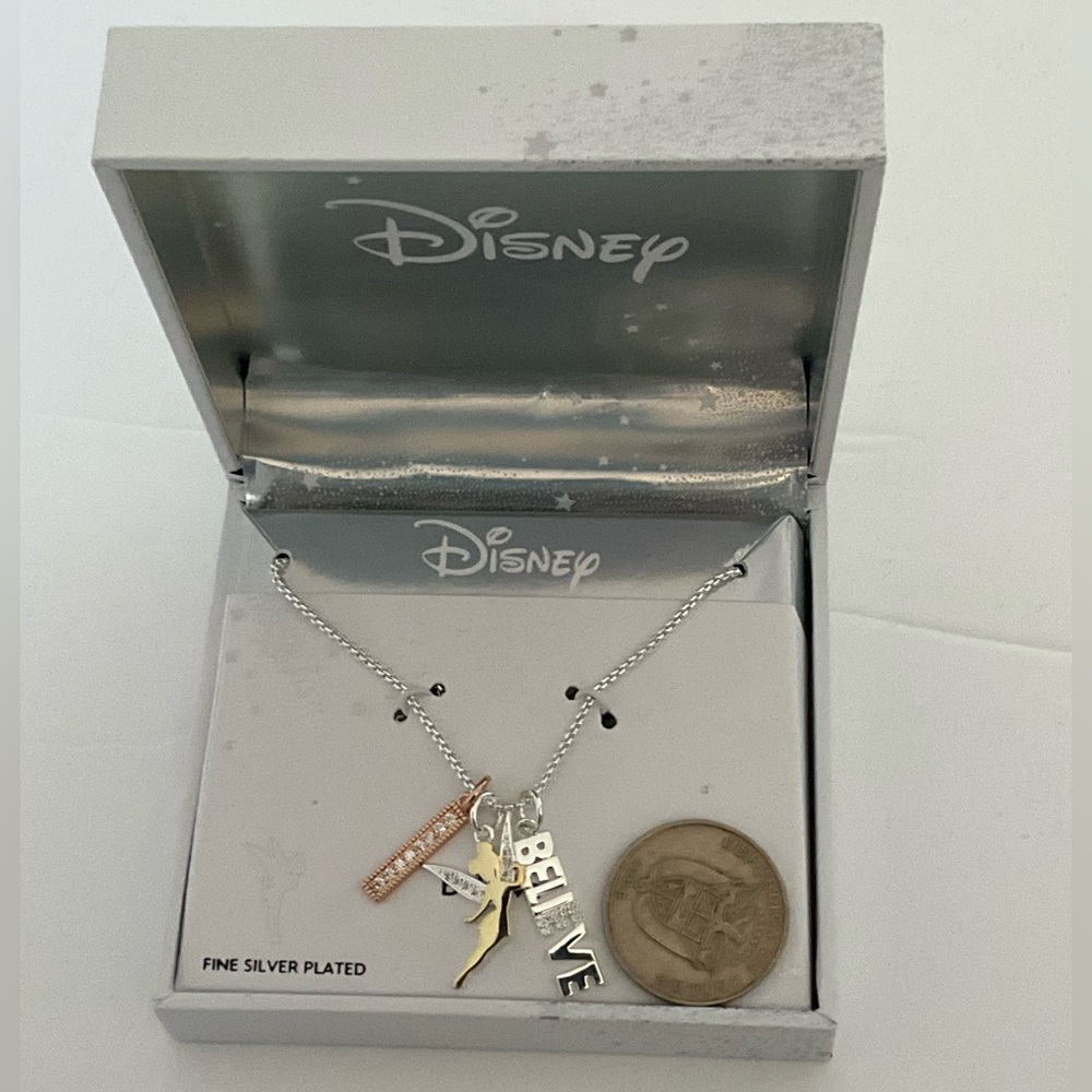 Disney Classics Jewelry | Tinker Bell “Believe” | Tri-Tone Pendant Necklace - Picture 4 of 13